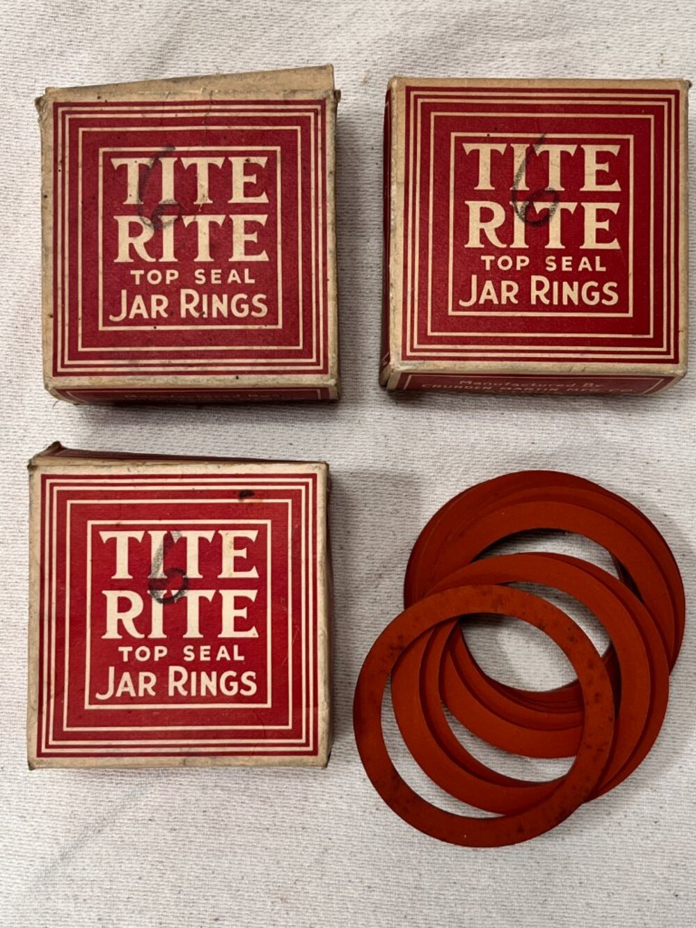 NOS Vintage 50s TITE RITE Red Rubber Top Seal Jar Rings for Canning Jars